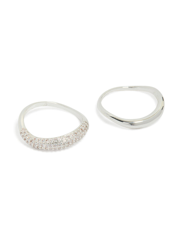 Featuring silver plated cubic zirconia stacking rings in a 2-pack front view