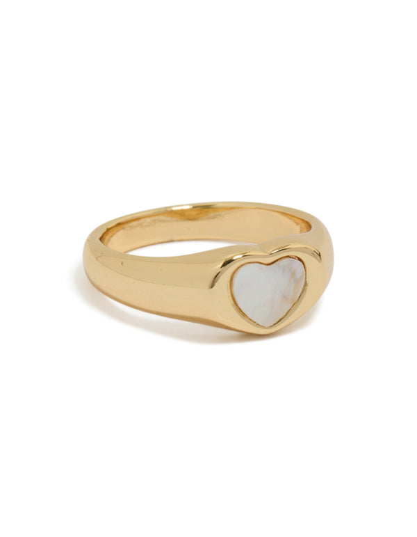 Gold Plated Stainless Steel Dainty Heart Signet Ring