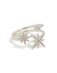 Showcasing a celestial stone ring crafted from silver plated cubic zirconia front view - link has visual effect only