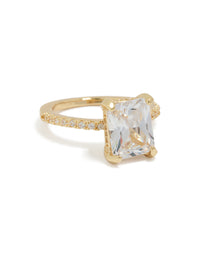 Gold Plated Textured Square Cubic Zirconia Ring - link has visual effect only