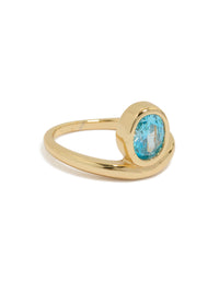Gold Plated Stainless Steel Oval Blue Cubic Zirconia Statement Ring - link has visual effect only