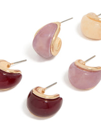 Showcasing chunky statement hoop earrings in gold, burgundy, and pink acrylic bubble 3-pack close up view - link has visual effect only