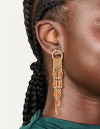 Gold Ring With Long Amber Diamante Chain Drop Earrings - link has visual effect only