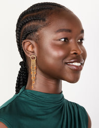Gold Ring With Long Amber Diamante Chain Drop Earrings - link has visual effect only