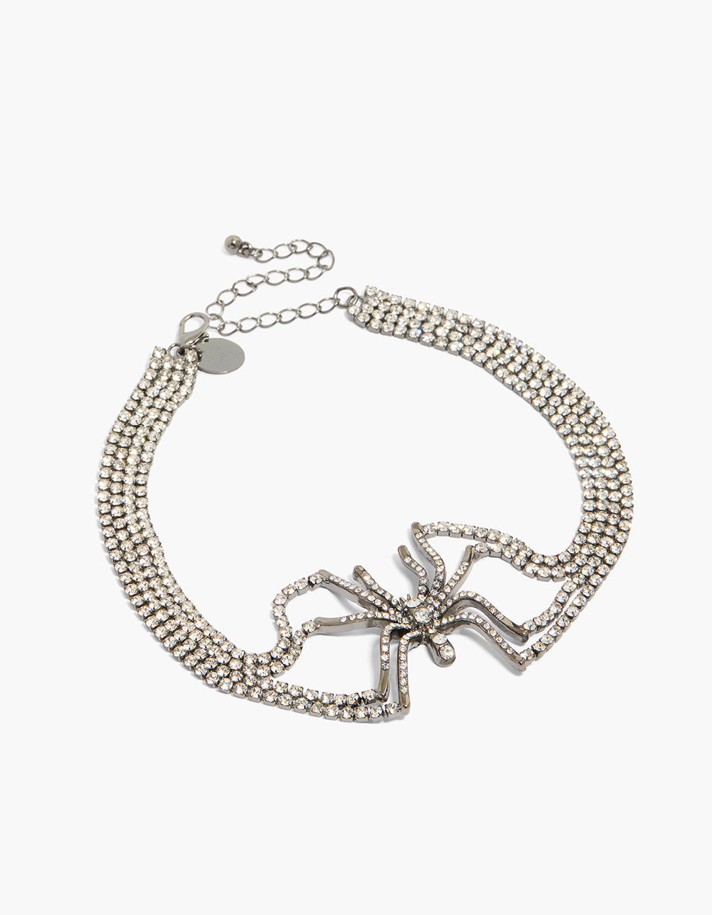 Showcasing a gunmetal large choker necklace featuring snake motifs in silver with statement styling front view