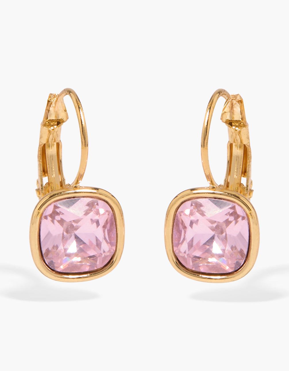 Waterproof Gold Plated Stainless Steel Square & Oval Pink Cubic Zirconia Huggie Earrings