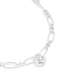 Showcasing a waterproof stainless steel bubble heart chunky necklace in silver close up view - link has visual effect only