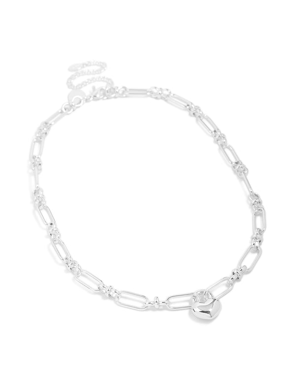 Crafted from waterproof stainless steel bubble heart chunky necklace in silver front view