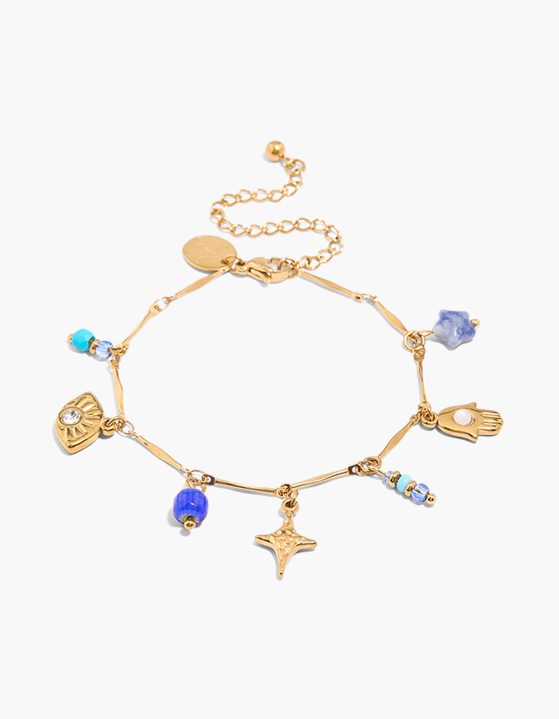Waterproof Gold Plated Stainless Steel Celestial Beaded Charm Bracelet