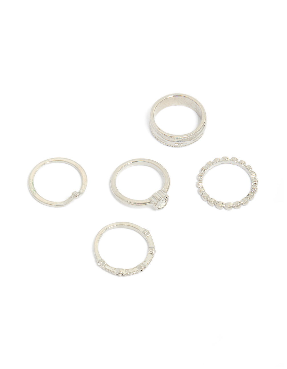Showcasing a basic diamante 5-pack in silver front view