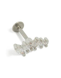 Showcasing a crawler style single flat back stud earring crafted from surgical steel with cubic zirconia front view - link has visual effect only