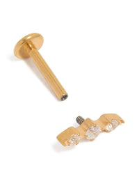 Presenting a bar crawler earring crafted from surgical steel with cubic zirconia and flat back closure in gold detail view - link has visual effect only