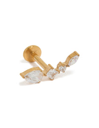 Crafted from surgical steel with cubic zirconia stones in a crawler style featuring flat back closure and gold plated finish front view - link has visual effect only