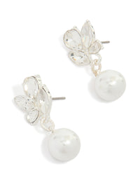 Showcasing crystal marquise pearl stud drop earrings with white and silver tones in a front view - link has visual effect only