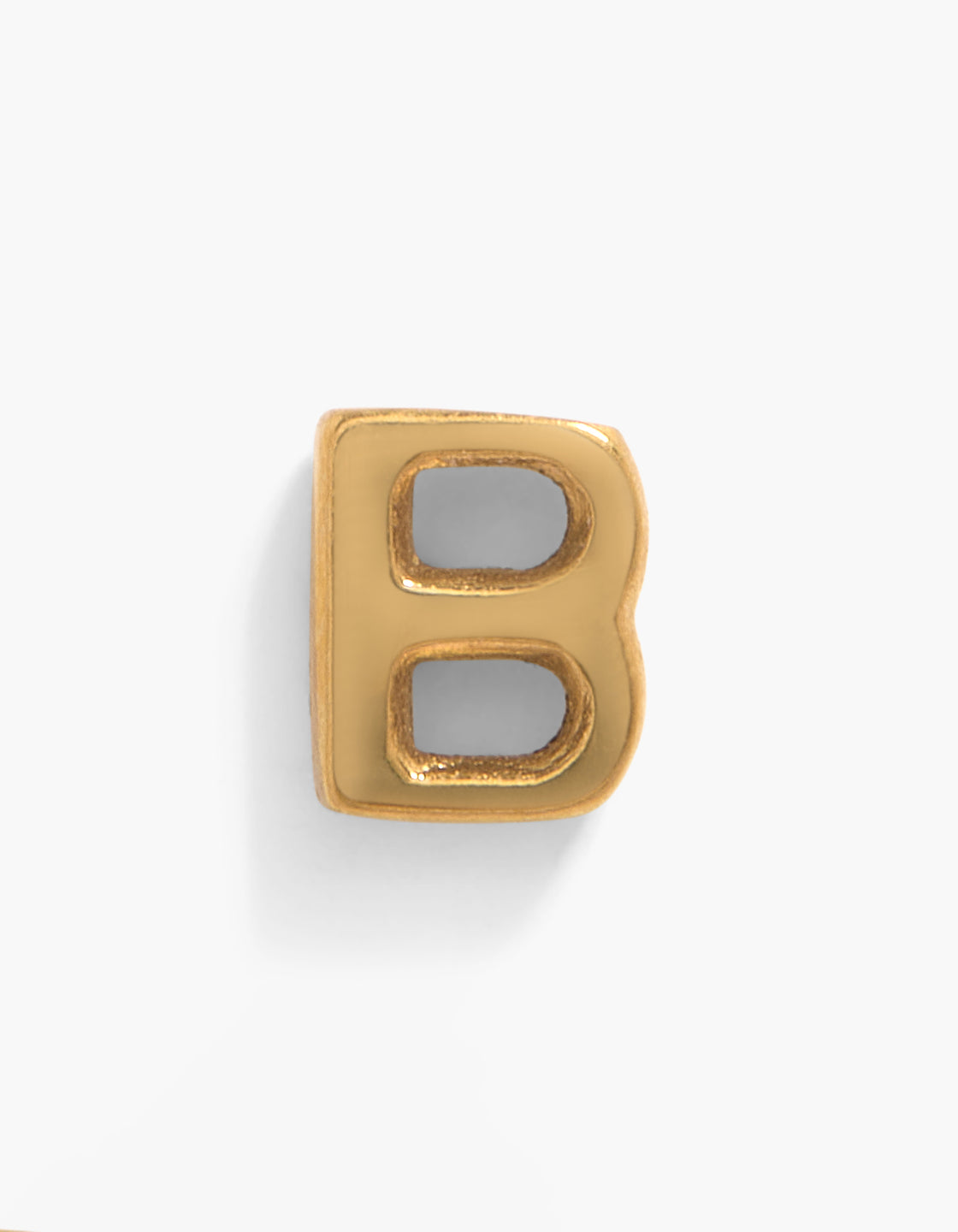 Shop this letter B initial stud earring crafted from gold plated titanium with threadless flat back closure front view