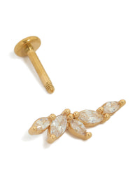 Showcasing gold plated titanium cubic zirconia fan crawler stud with flat back closure post detail view - link has visual effect only