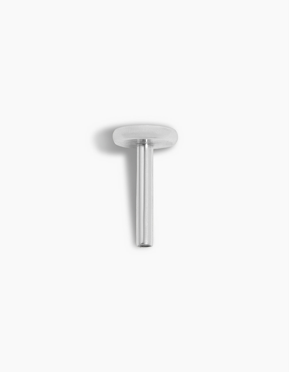 Beautifully crafted titanium snake single flat back stud featuring in silver and clear post detail view