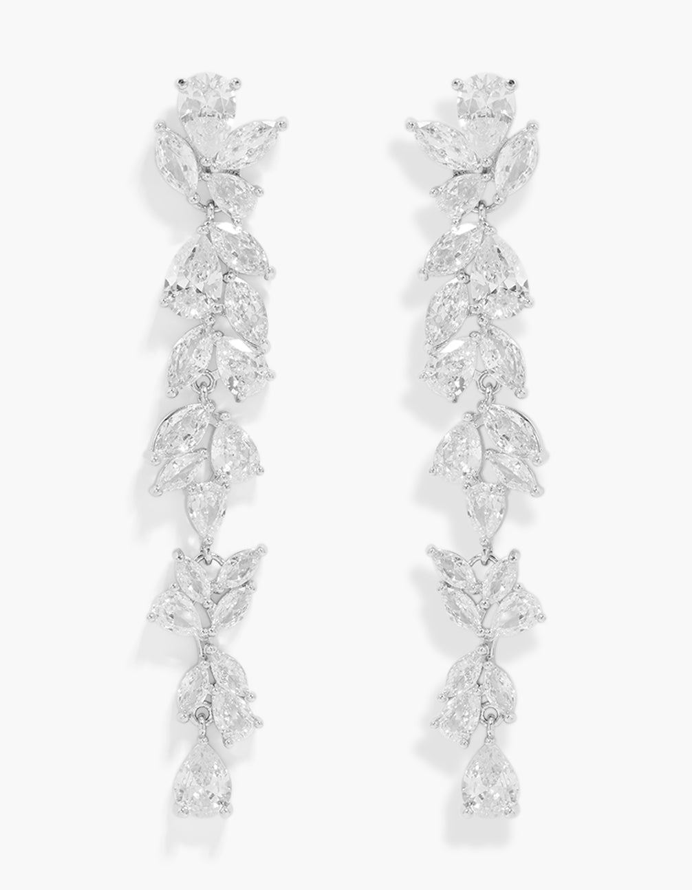 Silver Statement Cubic Zirconia Vine Drop Earrings