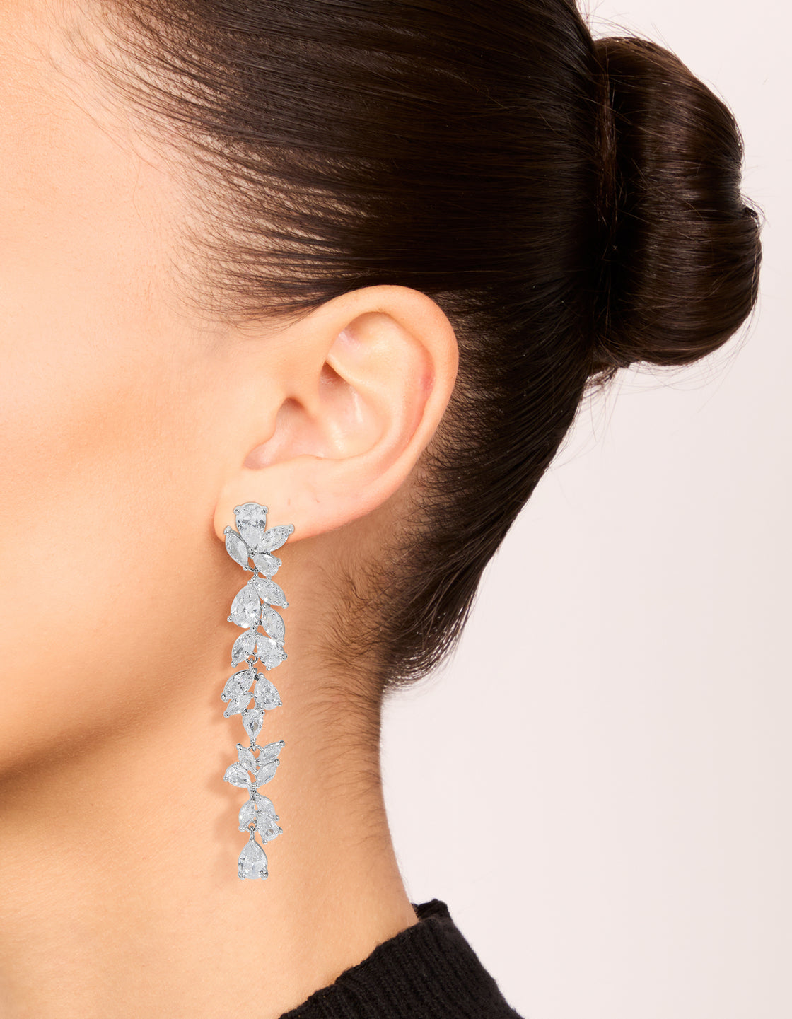 Silver Statement Cubic Zirconia Vine Drop Earrings