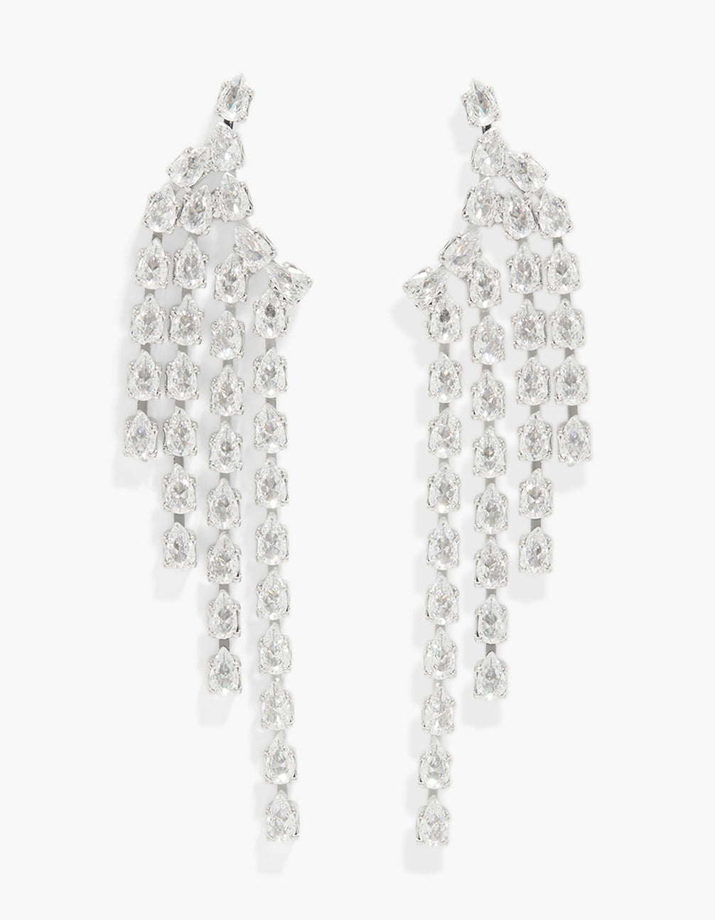 Silver Cubic Zirconia Statement Multi Strand Drop Earrings