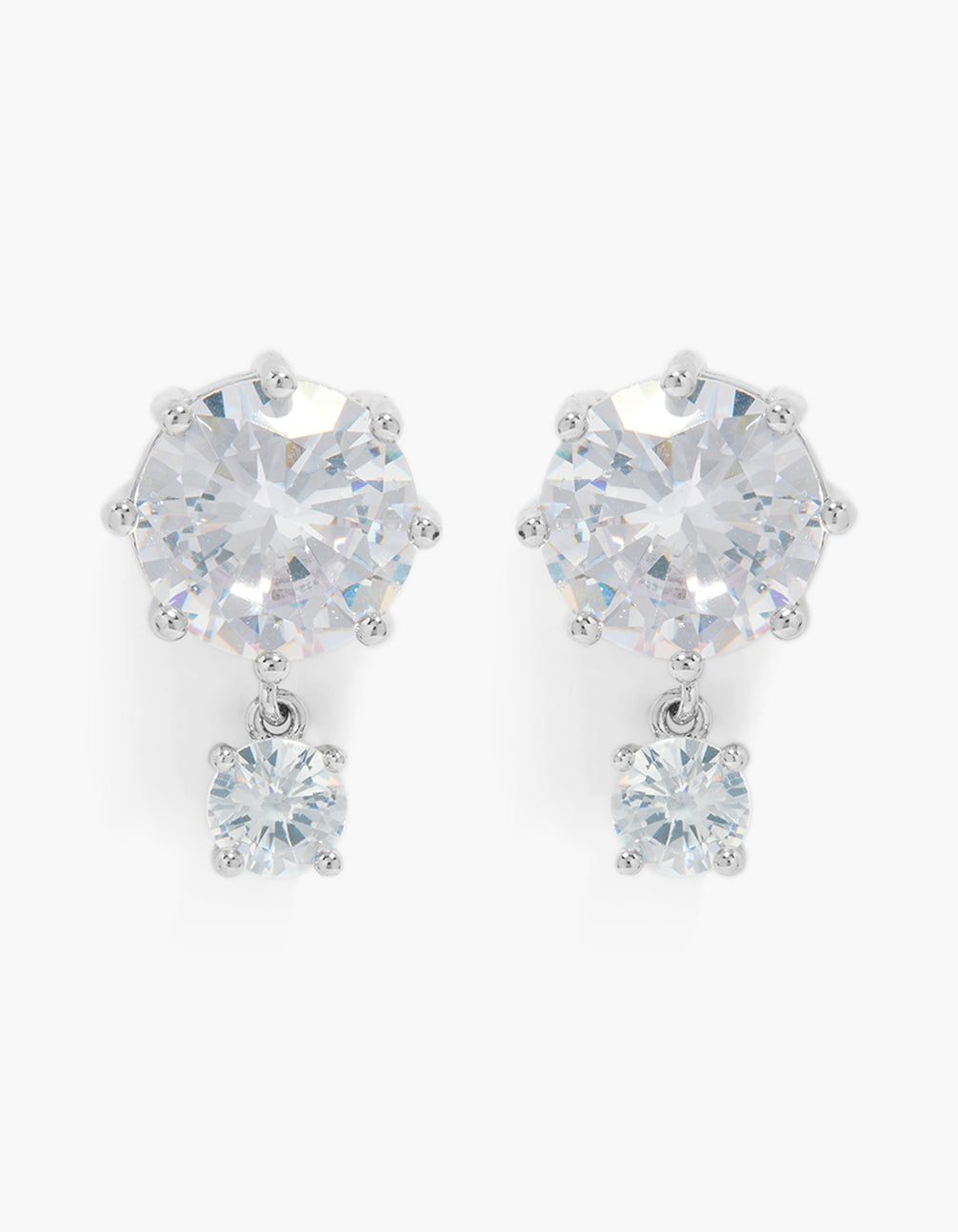 Silver Cubic Zirconia Double Circle Drop Earrings