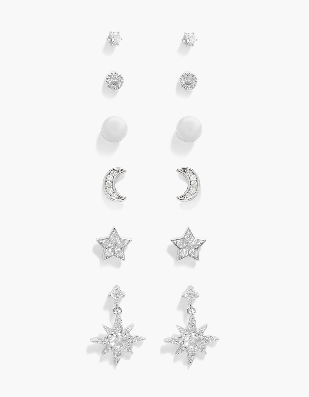 Silver Cubic Zirconia Star & Moon Earrings 6-Pack