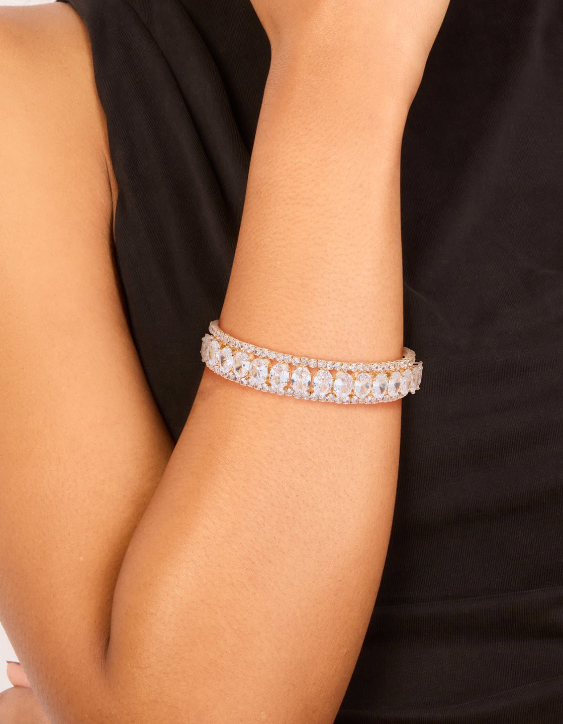 Gold Cubic Zirconia Statement Oval Wrist Cuff