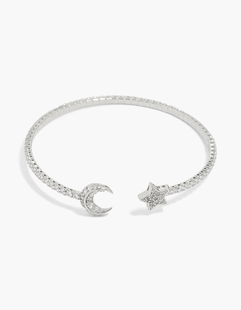 Silver Cubic Zirconia Star & Moon Opent Front Wrist Cuff