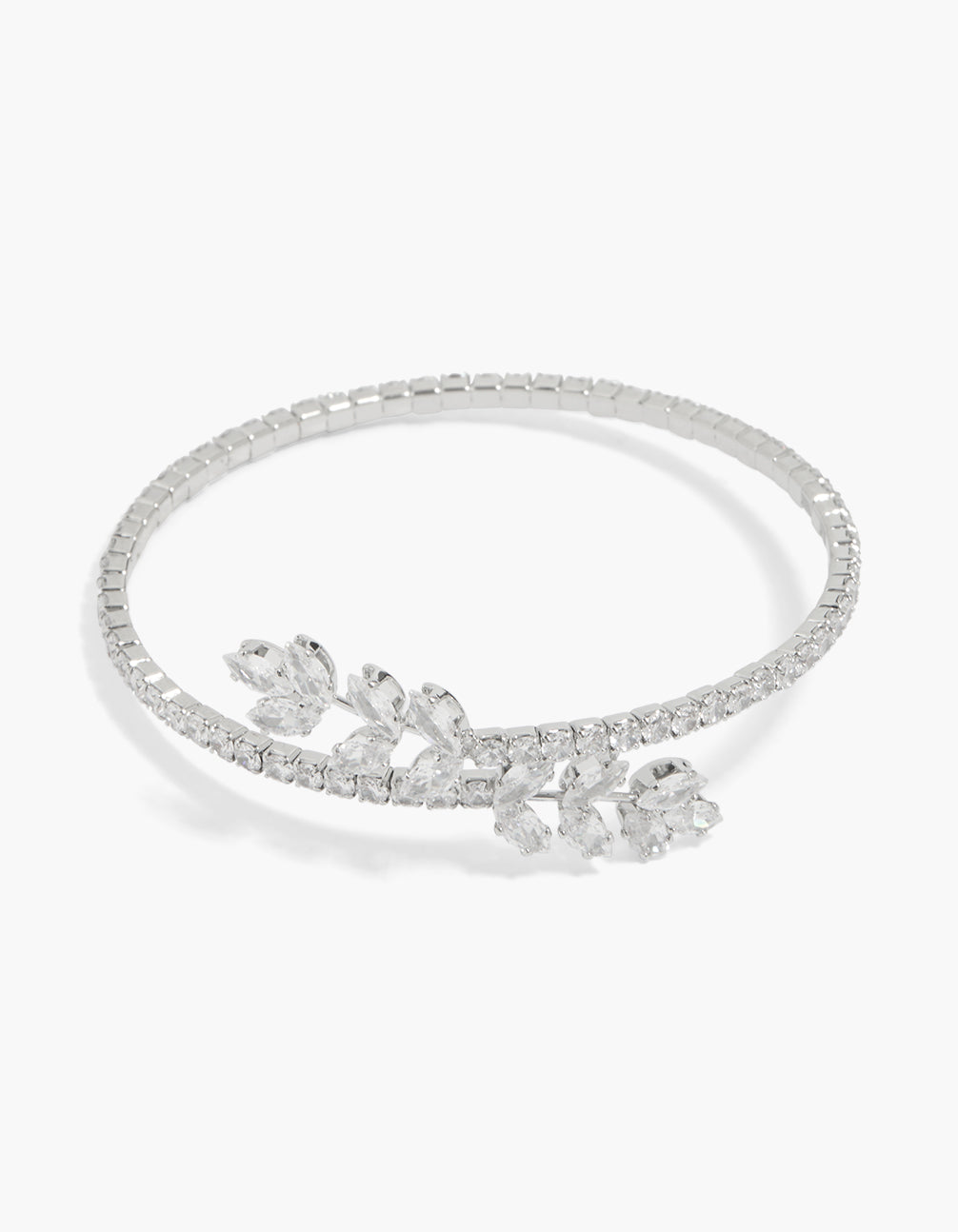 Silver Cubic Zirconia Dainty Floral Bangle
