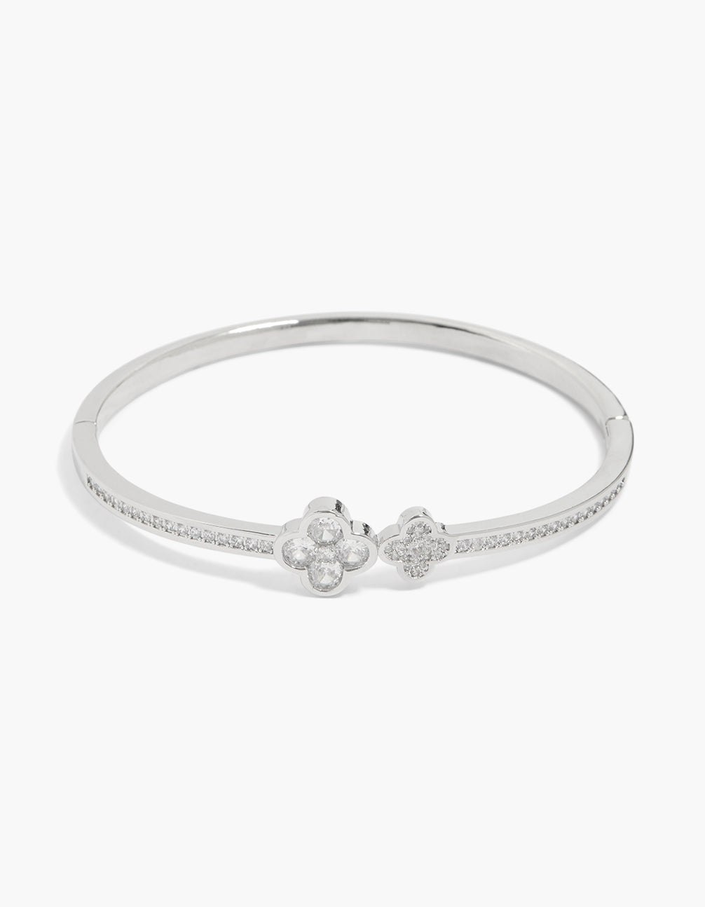 Silver Cubic Zirconia Double Floral Pavé Bracelet