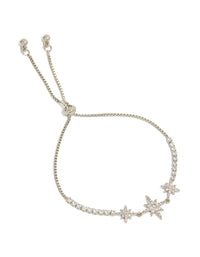 Showcasing a celestial bracelet with triple star cubic zirconia accents in silver and clear front view - link has visual effect only