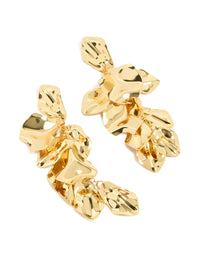 Beautifully crafted statement multi petal drop earrings in gold plated finish front view - link has visual effect only