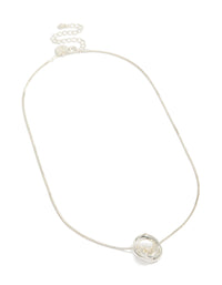 Explore this silver plated small double organic pendant necklace in dainty design front view - link has visual effect only