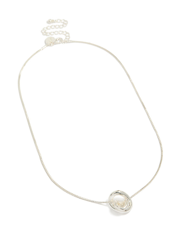 Explore this silver plated small double organic pendant necklace in dainty design front view