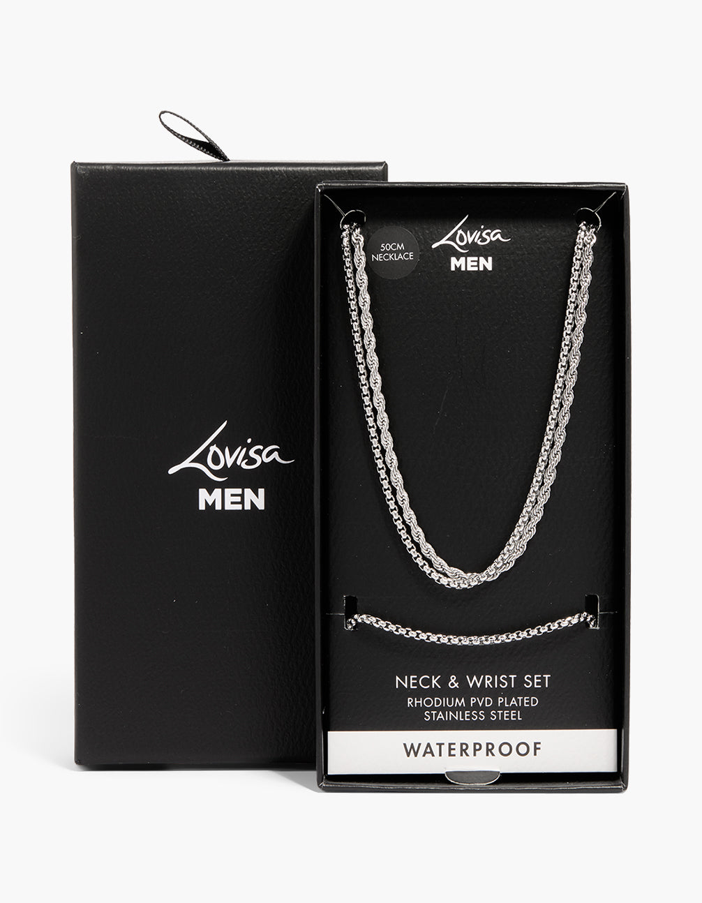 Mens Waterproof Stainless Steel Chain Bracelet & Necklaces Set