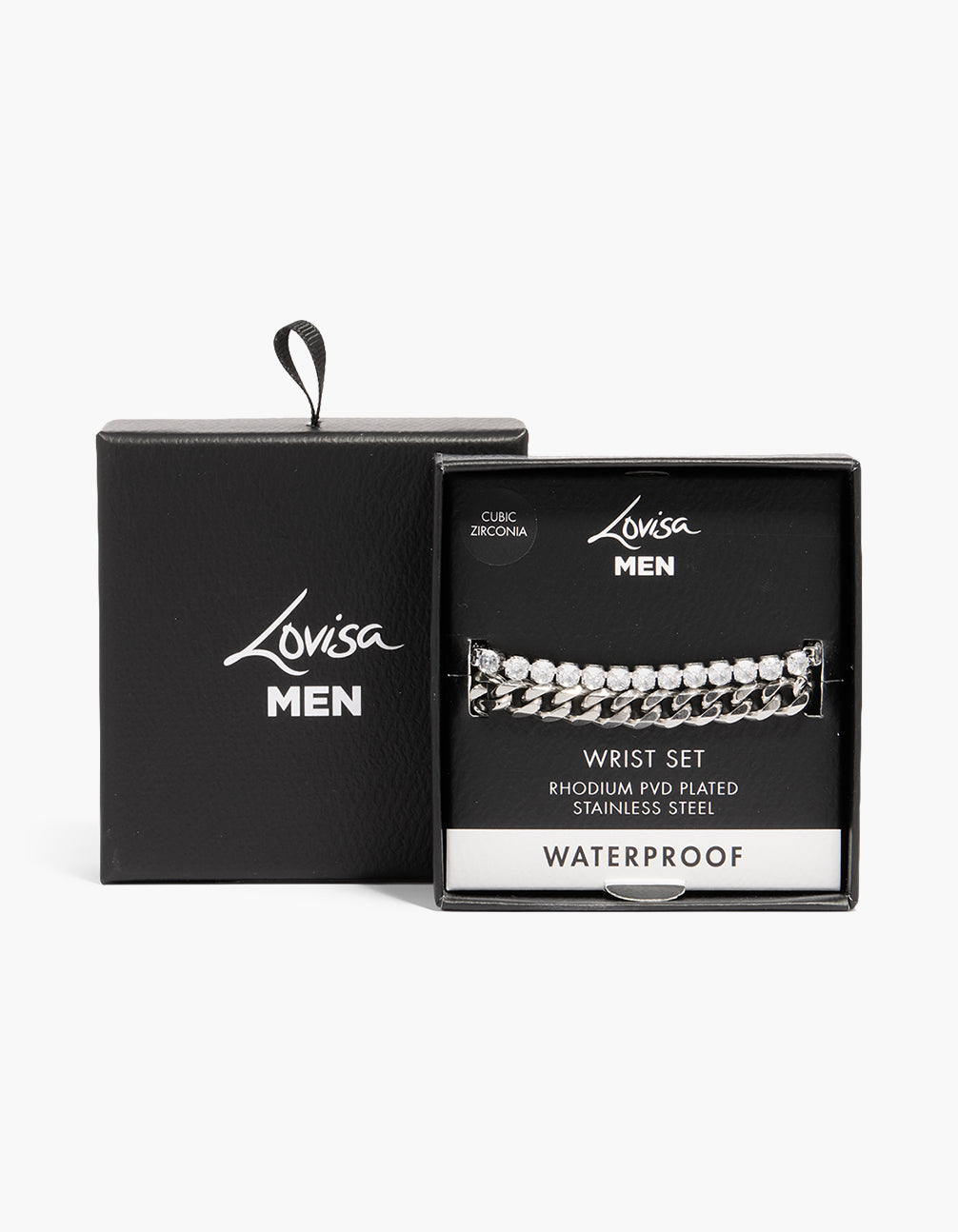 Mens Waterproof Stainless Steel Chain & Tennis Bracelets 2-Pack