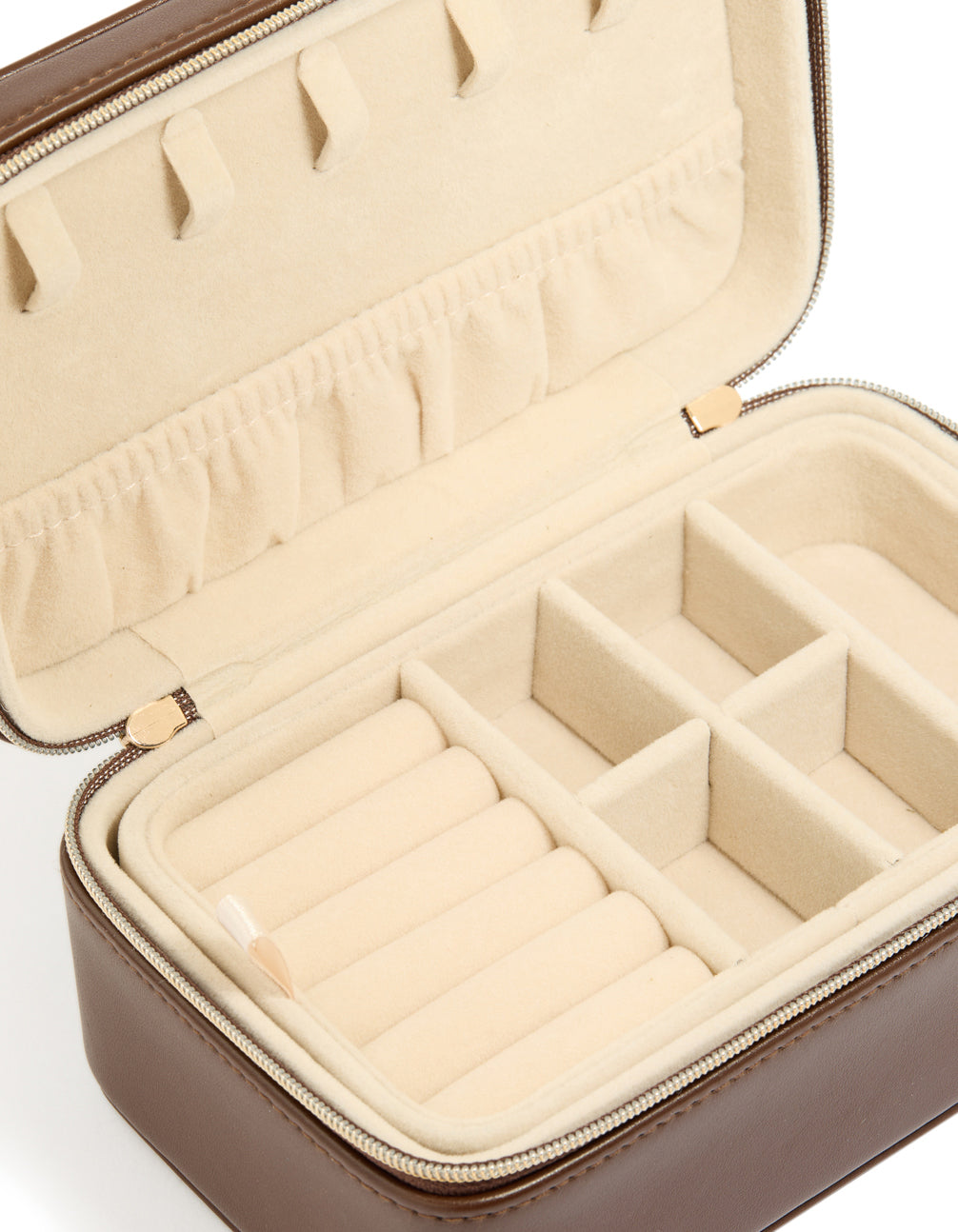 Chocolate Brown PU Leather Rectangular Layered Jewellery Case