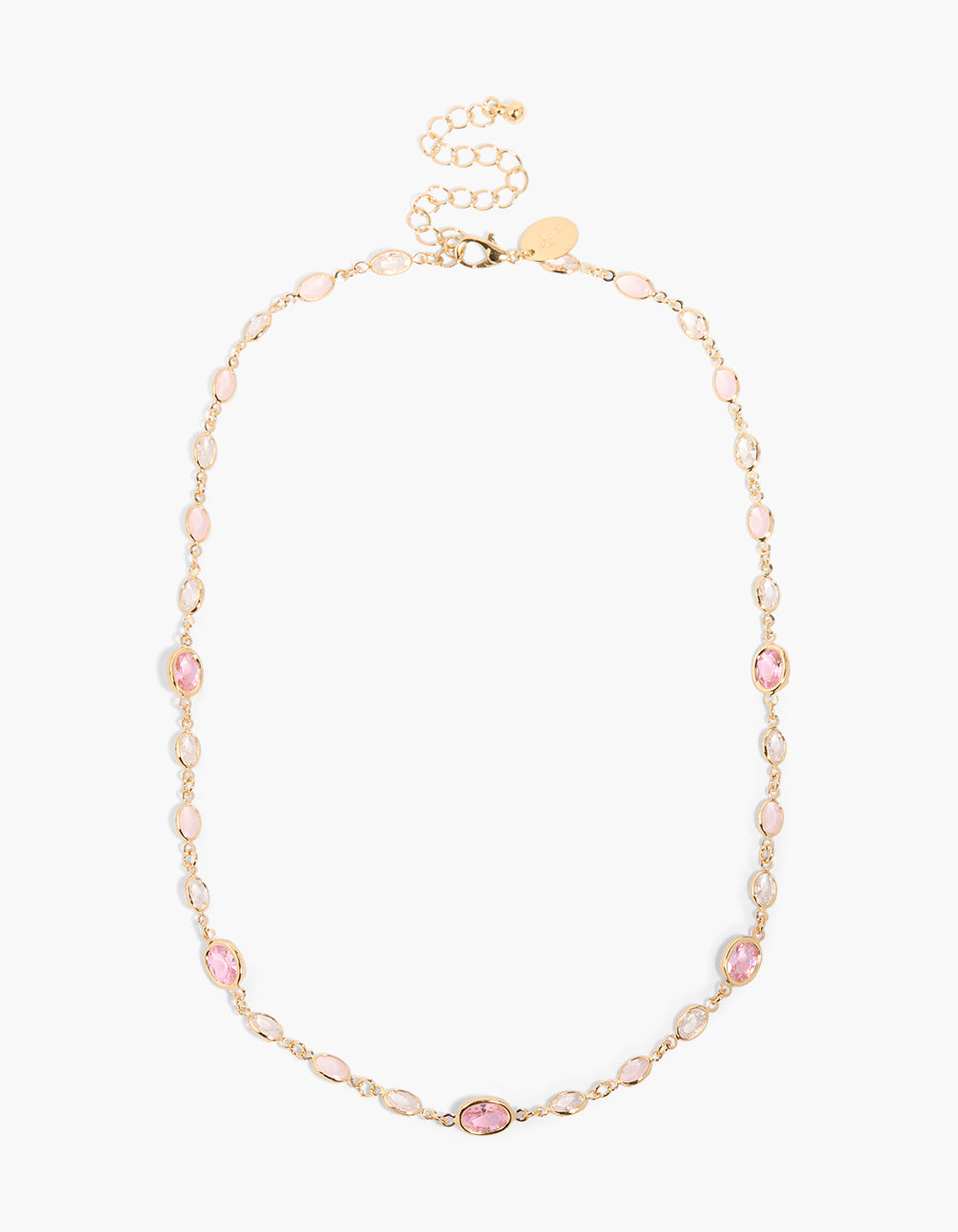 Gold Plated Pink Cubic Zirconia Ovals Necklace