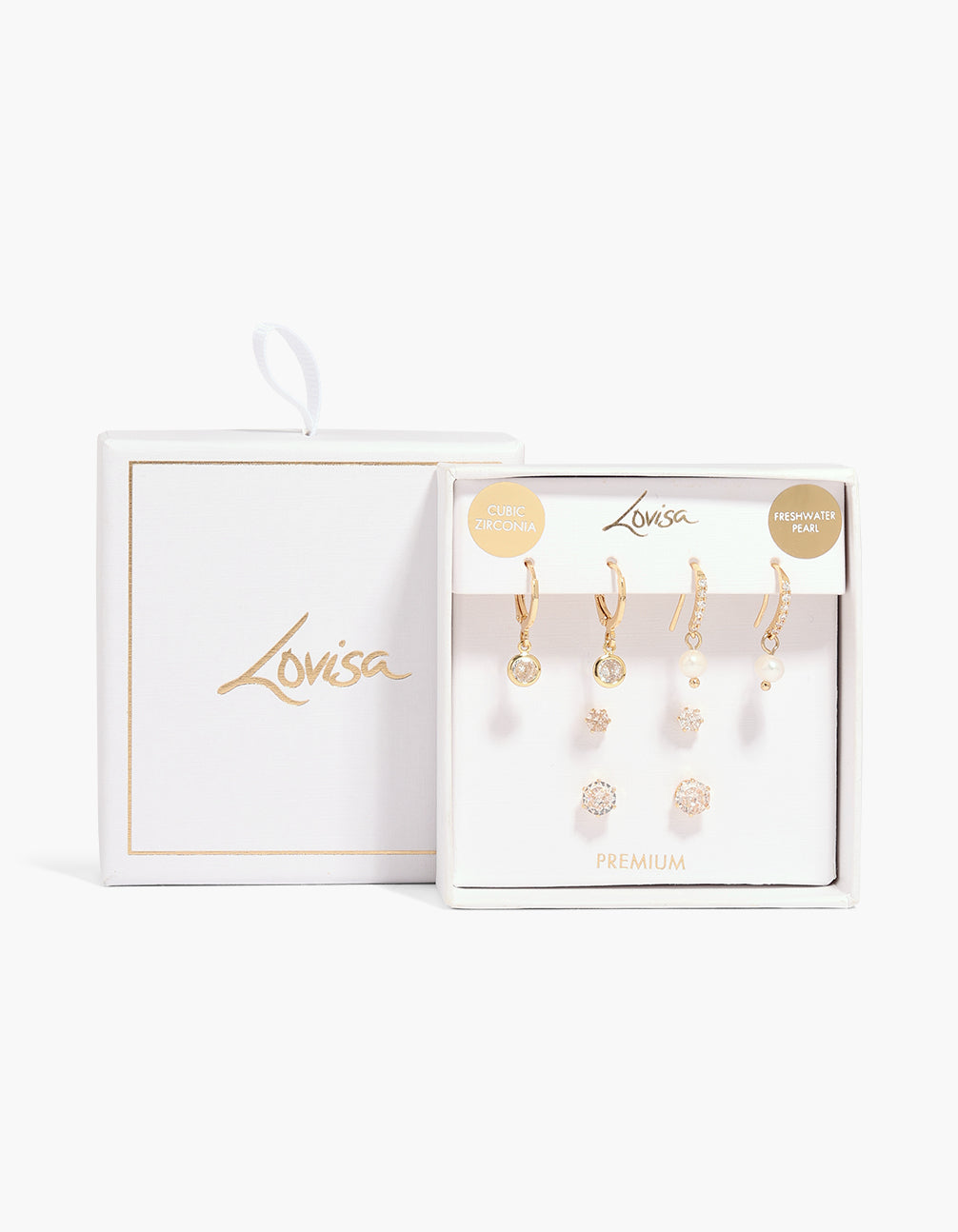 Gold Plated Cubic Zirconia & Pearls Earrings Set