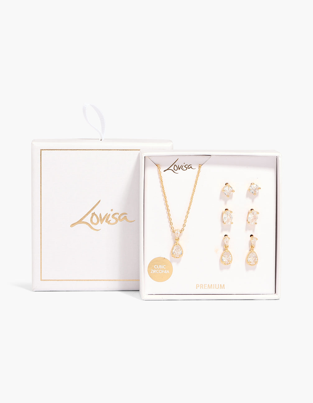 Gold Plated Cubic Zirconia Teardrop Necklace & Earrings Set
