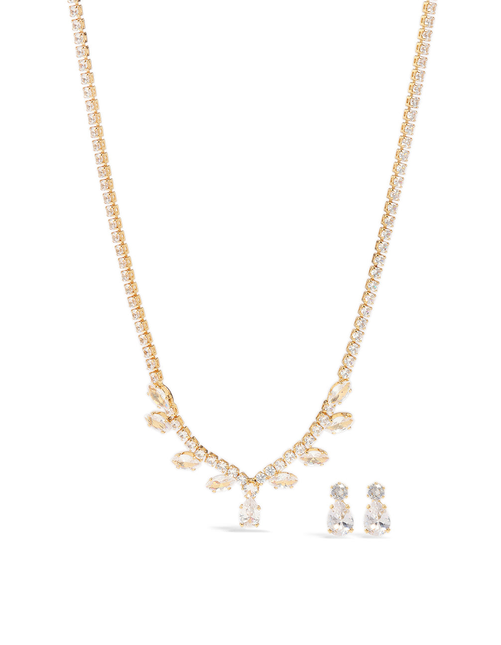 Gold Plated Oval Cubic Zirconia Necklace & Earrings Set