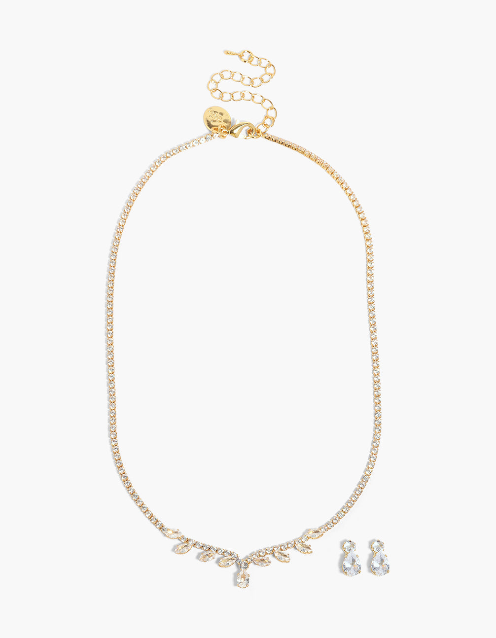 Gold Plated Oval Cubic Zirconia Necklace & Earrings Set