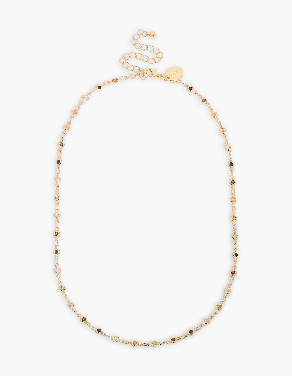 Gold Plated Flat Multicoloured Cubic Zirconias Station Necklace