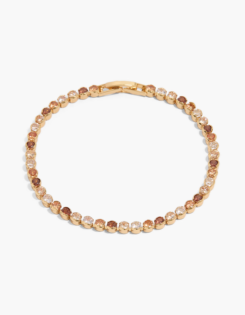 Gold Plated Cognac & Clear Cubic Zirconias Tennis Bracelet