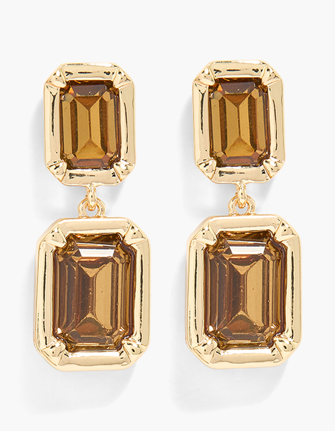 Gold Green Diamante Rectangle Double Drop Earrings