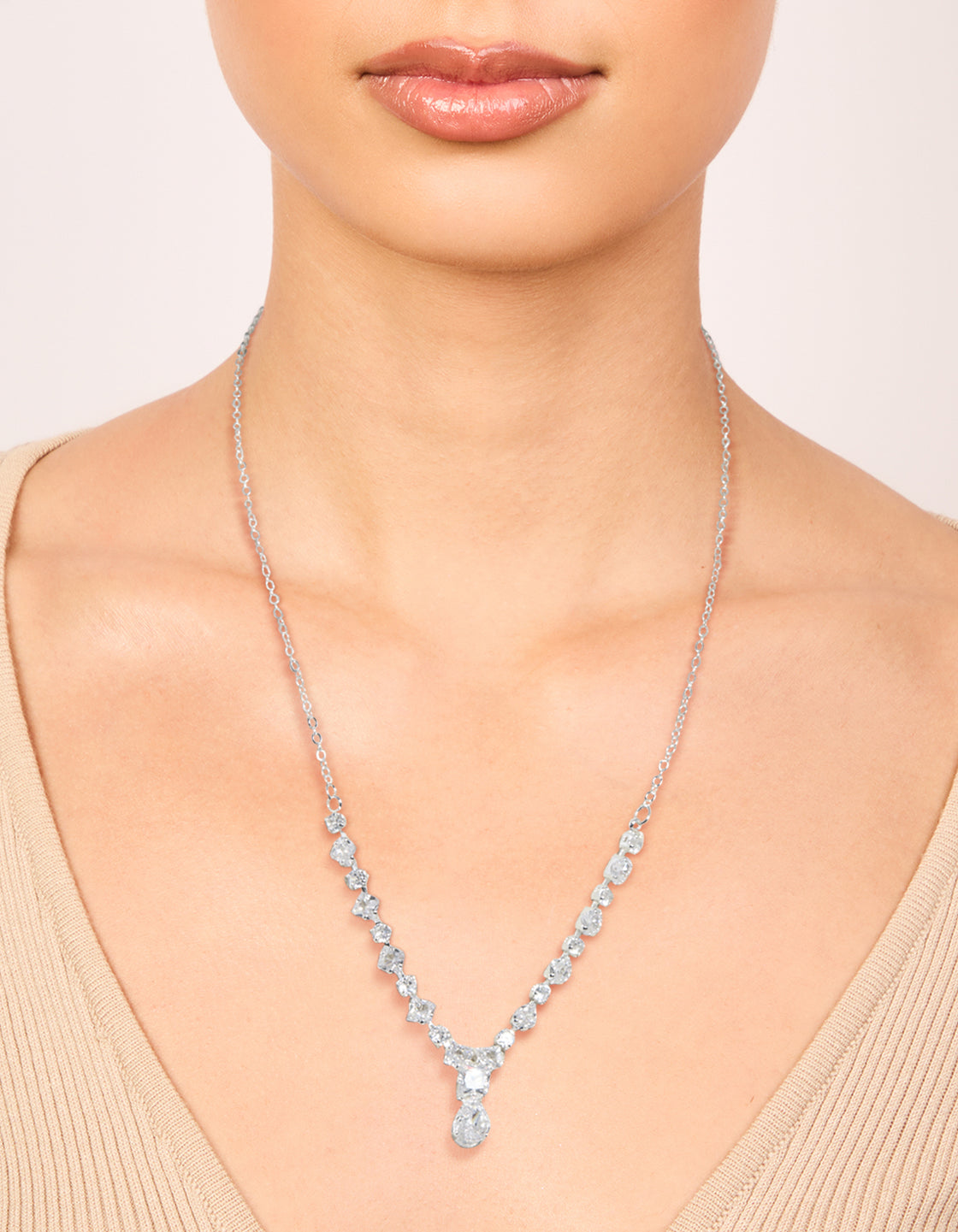 Silver Plated Small Graduating Cubic Zirconia Y-Necklace