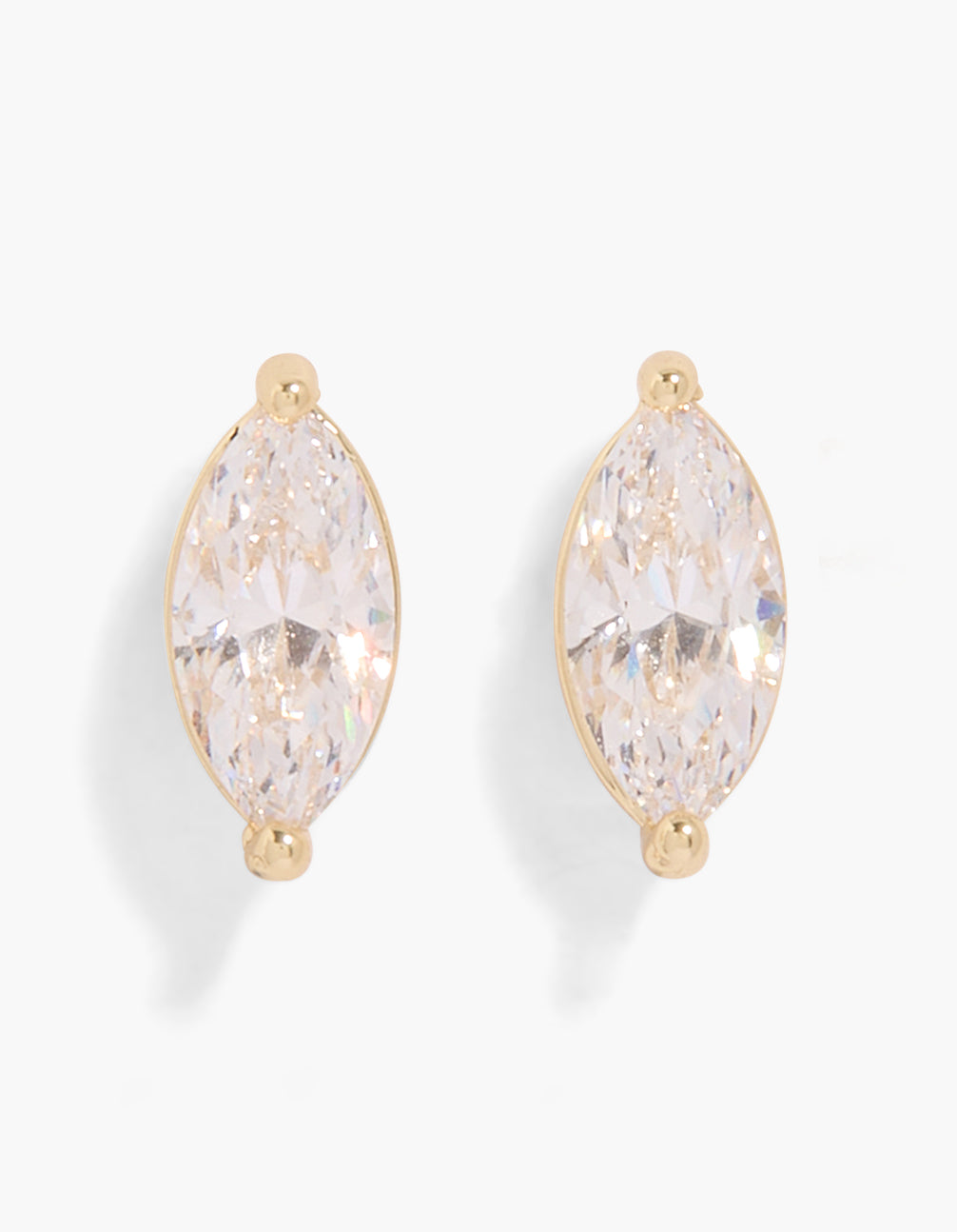 Gold Plated Marquise Cut Cubic Zirconia Stud Earrings