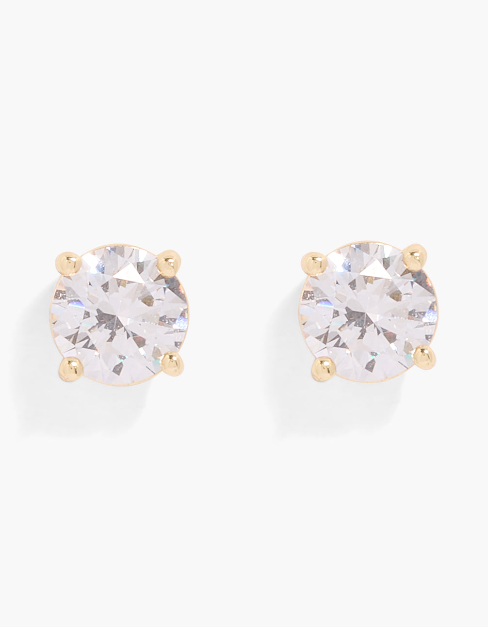 Gold Plated Round Cubic Zirconia Stud Earrings