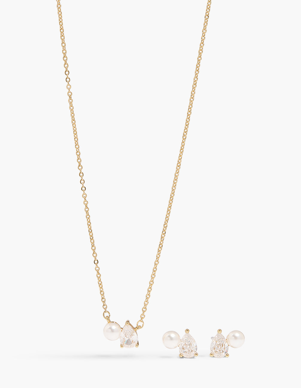 Gold Plated Toi Et Moi Cubic Zirconia Necklace & Earrings Pack