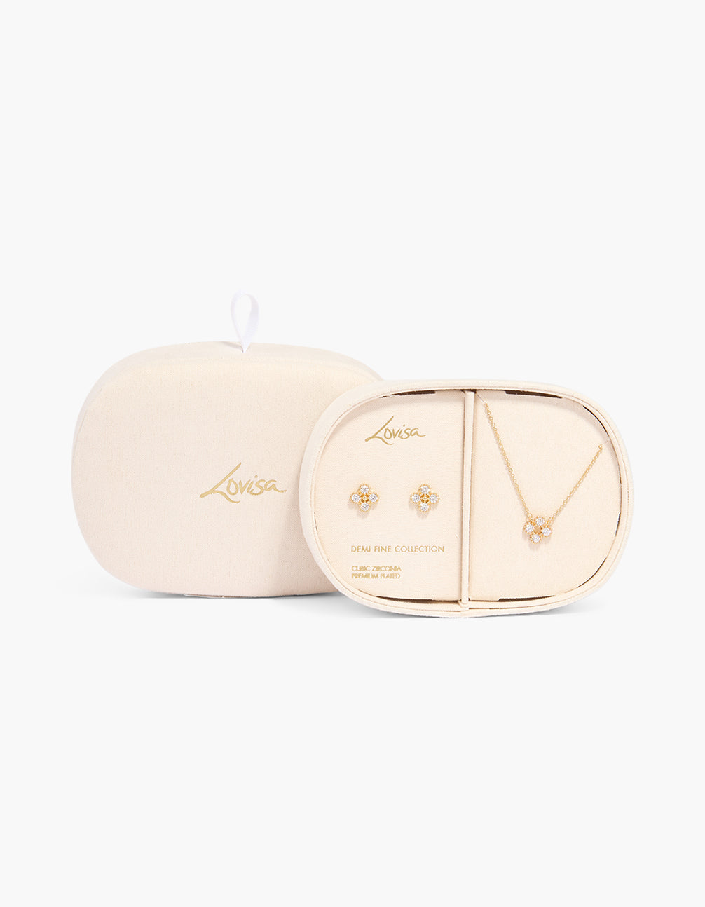 Gold PlsCubic Zirconia Flower Necklace & Earrings Pack